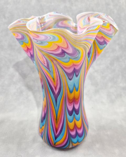 #05282608 Vase Rainbow Feather Wave 9.75''X7.5''WX4''B $150.00