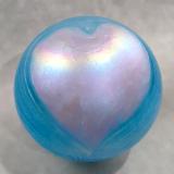 #01102625 Med Float pink heart on turquoise design iridised  5.25'' $80.00