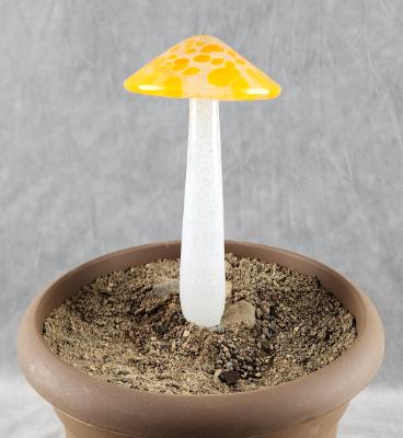 #04122410 GLOW IN THE DARK mushroom on glass stake 7.5''H x 4''W $80