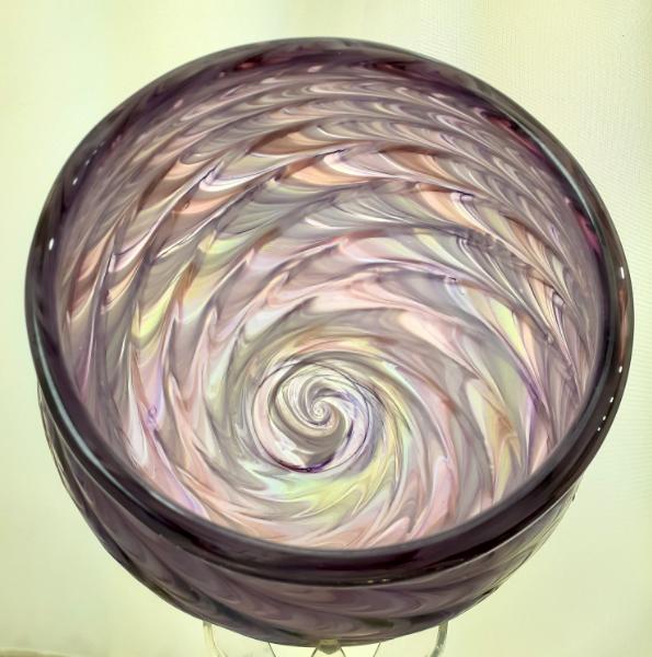 #10262625 Bowl purples feather twist Iridised 3.75''HX6.25''W $125.00