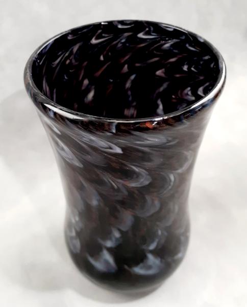 #01072606 Drinking glass Black, Gold-Aventurine, Opal-white colors 6''HX3.5''W $70.00 (2)