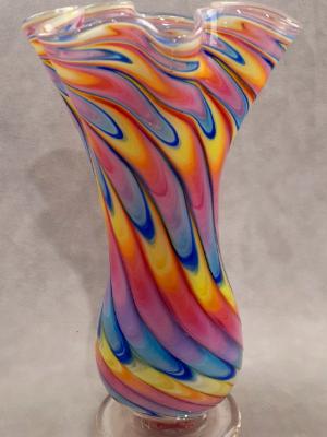 #12092507 Vase 10''HX6''WX3.5''B rainbow tie dye design $125.00