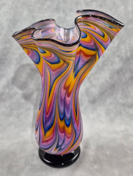 #07022606 Footed Fluted Vase Rainbow TieDie 10.5''HX7.25''WX3.25''B $150.00
