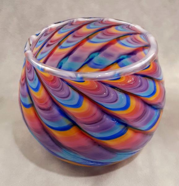 #12042504 Bowl 5''H X 6.5''W  Rainbow feather design  $150.00