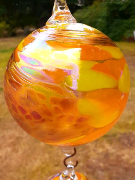 #07302516 Three Hanging Ball Sculpture Iridised Lg-6.25'' Med-5'' Sm-3.75'' Long-22'' $180.00