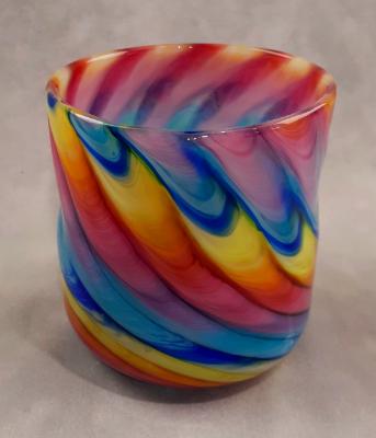 #12092506 Vase 4''HX3.5''W rainbow tie dye design $95.00