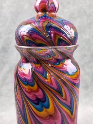 #07022609  Jar with lid Rainbow TieDie 10.5''HX4.25''W $300.00