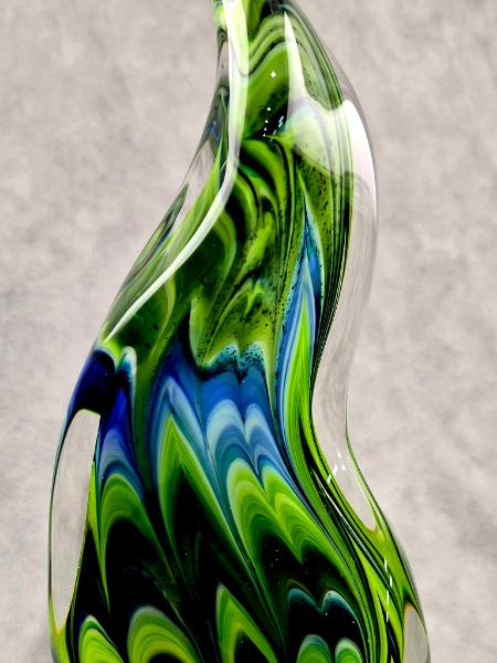 #02072611 Solid Glass Sculpture SeaHawks 12th Man sound wave design 9.25''HX3.75''WX3.18''B $150.00