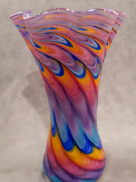 #896 #12092503 Vase 9.25''HX6''WX4''B rainbow tie dye design $125.00