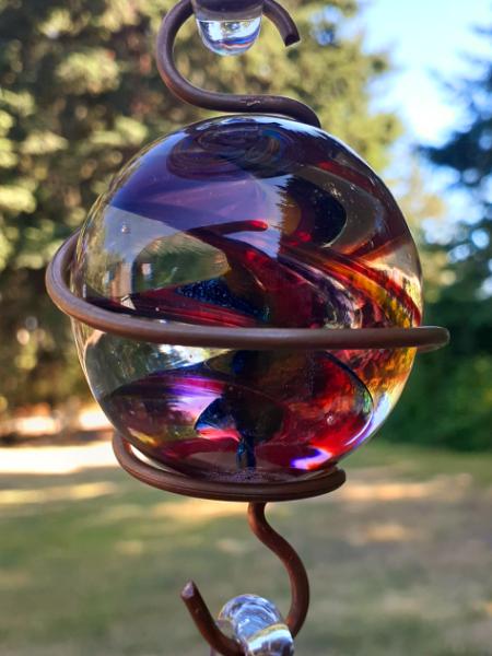 #08042519 three Hanging Ball Sculpture Iridised Upgrade  Lg-6'' Med-4.75'' Sm-3.5''  30'' Long $300.00