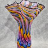 #07022605 Footed Fluted Vase Rainbow feather twist 11.5''HX8''WX3.25''B $150.00