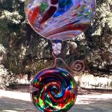 #08042519 three Hanging Ball Sculpture Iridised Upgrade  Lg-6'' Med-4.75'' Sm-3.5''  30'' Long $300.00
