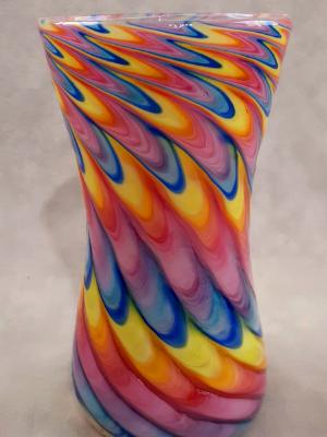 #12092504 Drinking glass 6''HX3.25''W rainbow tie dye design $95.00