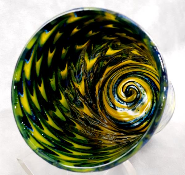 #10012522 drinking Glass silver blue & yellow colors 6.5''HX3''W $70.00