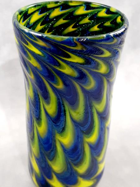 #10012522 drinking Glass silver blue & yellow colors 6.5''HX3''W $70.00