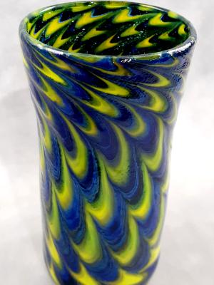 #10012522 drinking Glass silver blue & yellow colors 6.5''HX3''W $70.00
