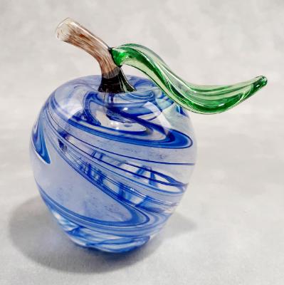 #11152506 Blue swirl Apple with stem and leaf Glows in the Dark 4''HX3.75''W $95.00 #11152506 Blue swirl Apple with stem and leaf Glows in the Dark 4''HX3.75''W $95.00