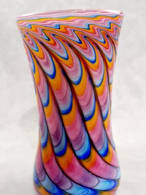 #01072610 Drinking glass Rainbow Tie-Die colors  6.5''HX3.5''W $90.00
