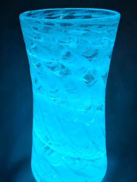 #09012608 Drinking Glass Blue-Aqua Glow in the dark  6.25''HX3.18''W 16-oz $90.00