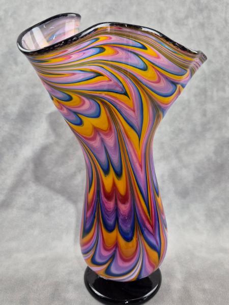 #07022606 Footed Fluted Vase Rainbow TieDie 10.5''HX7.25''WX3.25''B $150.00