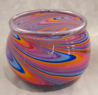 #12092509 Bowl 3.5''HX5.5''W  rainbow pulled tie dye design $125.00
