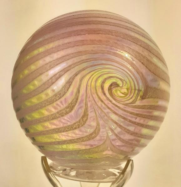 #01102619 Med Float pink on white heart design Iridised  5'' $80.00