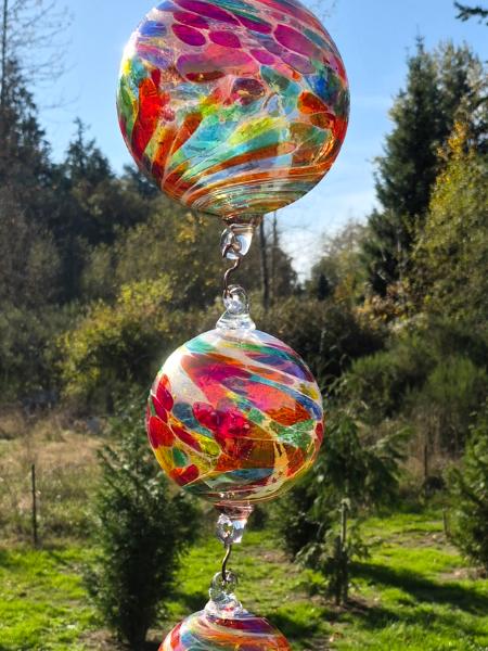 #10192601 4 hanging ball sculpture LG-6'' MED-5'' SM-4'' XSM-2.75'' 27'' long Confetti colors iridized $200.00