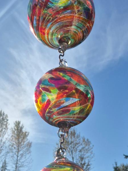 #10192601 4 hanging ball sculpture LG-6'' MED-5'' SM-4'' XSM-2.75'' 27'' long Confetti colors iridized $200.00